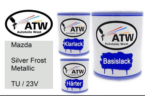 Mazda, Silver Frost Metallic, TU / 23V: 1L Lackdose + 1L Klarlack + 500ml Härter - Set, von ATW Autoteile West.
